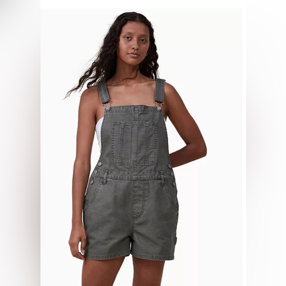 Cotton On Shorts Women Army Green Utility Canvas Short Overall size 4 - Picture 1 of 5